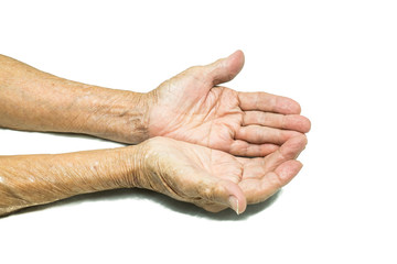 Fototapeta premium Asian Senior woman's hand isolated on white background