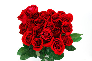 high angle view of red rose bouquet against white background