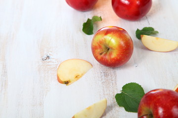 Apples on a  wooden table