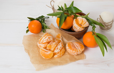 Tropical still life with tangerines