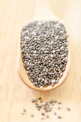 Chia seeds in wooden spoon.