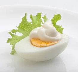 Tuinposter Boiled eggs with mayonnaise © angorius