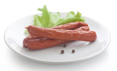 Smoked sausages with lettuce (Jagdwurst)