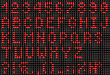 Red LED alphabet and numbers, display font