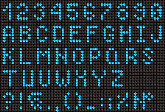 Blue LED alphabet and numbers, display font