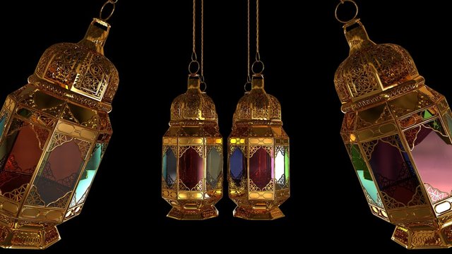 3D Arabic lanterns revealer animation with alpha channel included