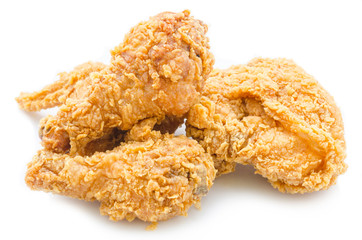 Fried chicken on white.