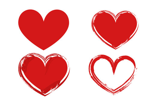 Red hearts shape with different drawing style isolate on white background