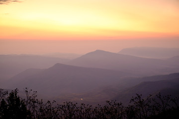 Beautiful sunrise view of Mountain landscape at Phu Rua National