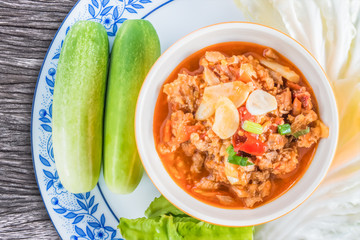 Vegetable for salad and mushroom sauce with isolated on white.