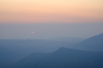 Beautiful sunrise view of Mountain landscape at Phu Rua National