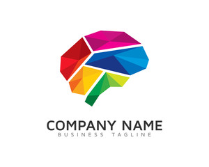 Poly Creative Color Brain Logo Design Template