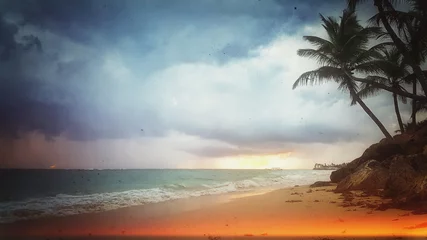 Crédence de cuisine en verre imprimé Plage tropicale Lever du soleil et tempête de mer sur l& 39 île tropicale