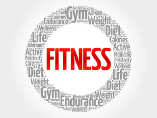 Fitness word cloud, health concept