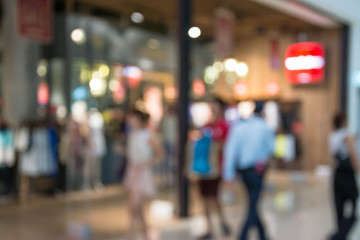 Blurred image of people walking at shopping mall 