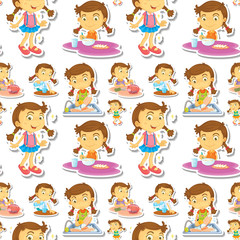 Seamle little girl doing chores