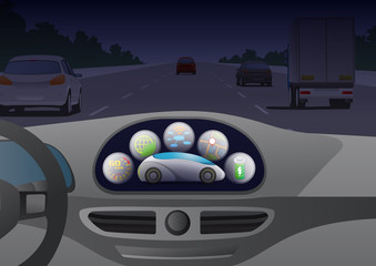 Fototapeta na wymiar car cockpit and car control panel interface, vector illustration