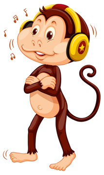 Little monkey with headphone on his head