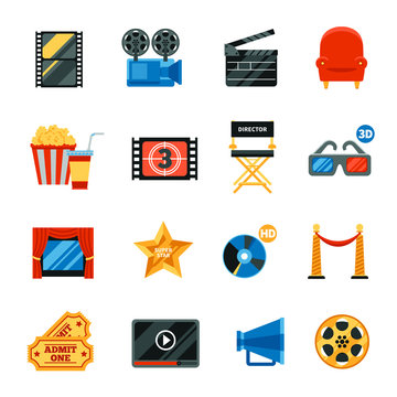 Flat Cinema Decorative Icons Set