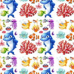 Seamless sea creatures and coral reef