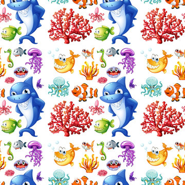 Seamless sea creatures and coral reef