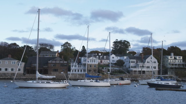 Boats moored in Rockport Harbor in Massachusetts.