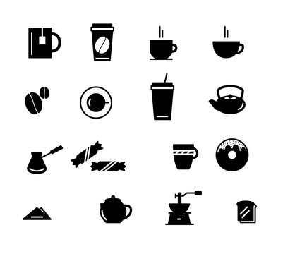 Drinks and beverages icon set. Coffee tea, breakfast. Vector illustration