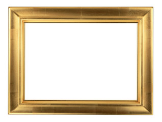 Wooden golden frame isolated on white background