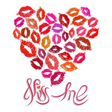 Lipstick kiss heart background and quote Kiss me