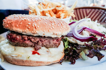 Cheese burger - American cheese burger with Golden French fries