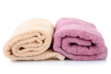 folded clean towels on a white background isolated