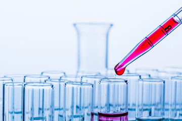 Laborgläser bei Versuch in Chemie Labor