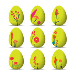 Set Easter eggs and happy easter with floral