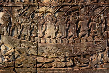 Sea battle between the Cham and Khmer, Bayon, Angkor Thom, Cambodia
