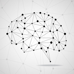 Abstract geometric brain with triangular polygons, network