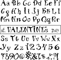 Font of hearts. Isolated on white background. 