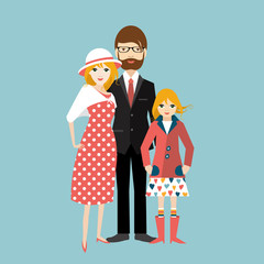 Family with little daughter. Man and woman in love, relationship. Flat vector.