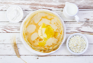 pancakes on a wooden background