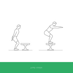 Fitness Icon jumps up on a bench workout. Vector design.