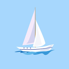 Yacht on the Water. Vector Illustration