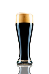 Glass of beer on white background