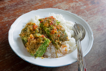 Cha-OM-plated egg with shrimp paste chili sauce, Thai Cuisine