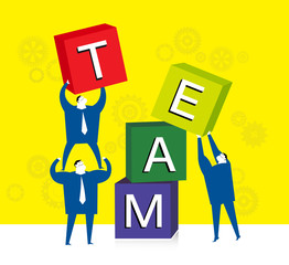 TEAM / Three businessman try to make the TEAM boxes together.