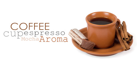 Closeup shot of freshly prepared cup of italian espresso with ci