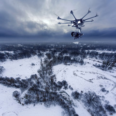 Fototapeta na wymiar Aerial view in the winter landscape