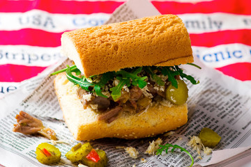 sandwich with stewed  beef and horse radish