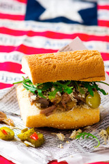sandwich with stewed  beef and horse radish
