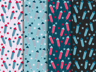 Obraz premium Festive seamless pattern. Firecrackers, rockets, fireworks. Set.