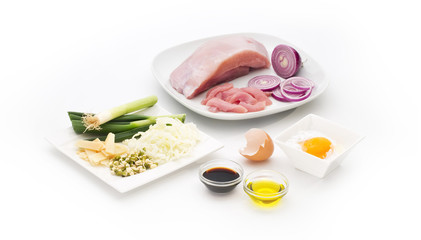 turkey meat with various ingredients isolated on white background