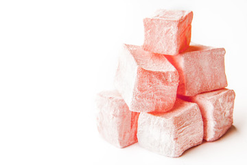 Pink Turkish delight on the white background